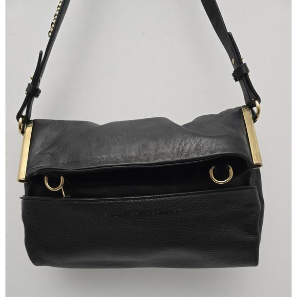 Halston Heritage Black Leather Shoulder Hobo Bag Purse - Picture 5 of 16